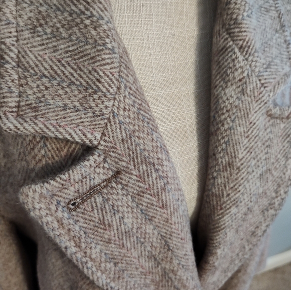Vintage Y2K Sherwood Herringbone Tweed Double Breast Wool Blend Overcoat, LG - Picture 9 of 16